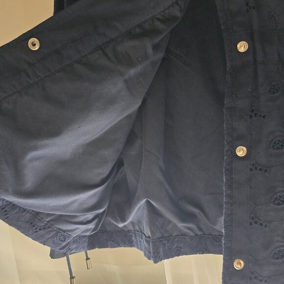 Gap Navy Floral Eyelet Utility lined Navy Jacket Drawstring Waist sz L - Picture 10 of 14